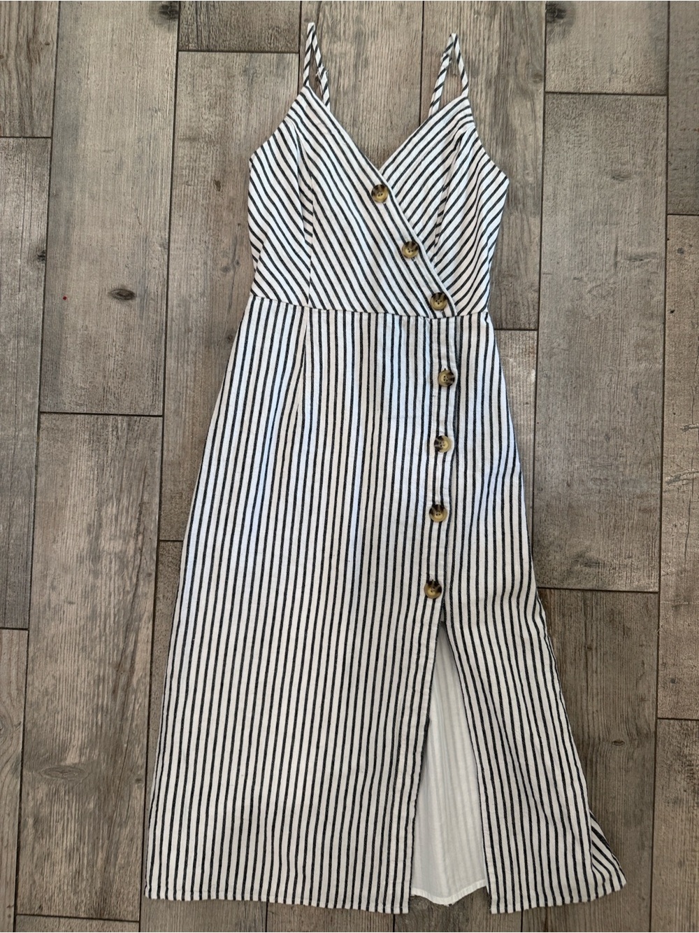 Abercrombie & Fitch White and Black Striped Button-Front Midi Dress